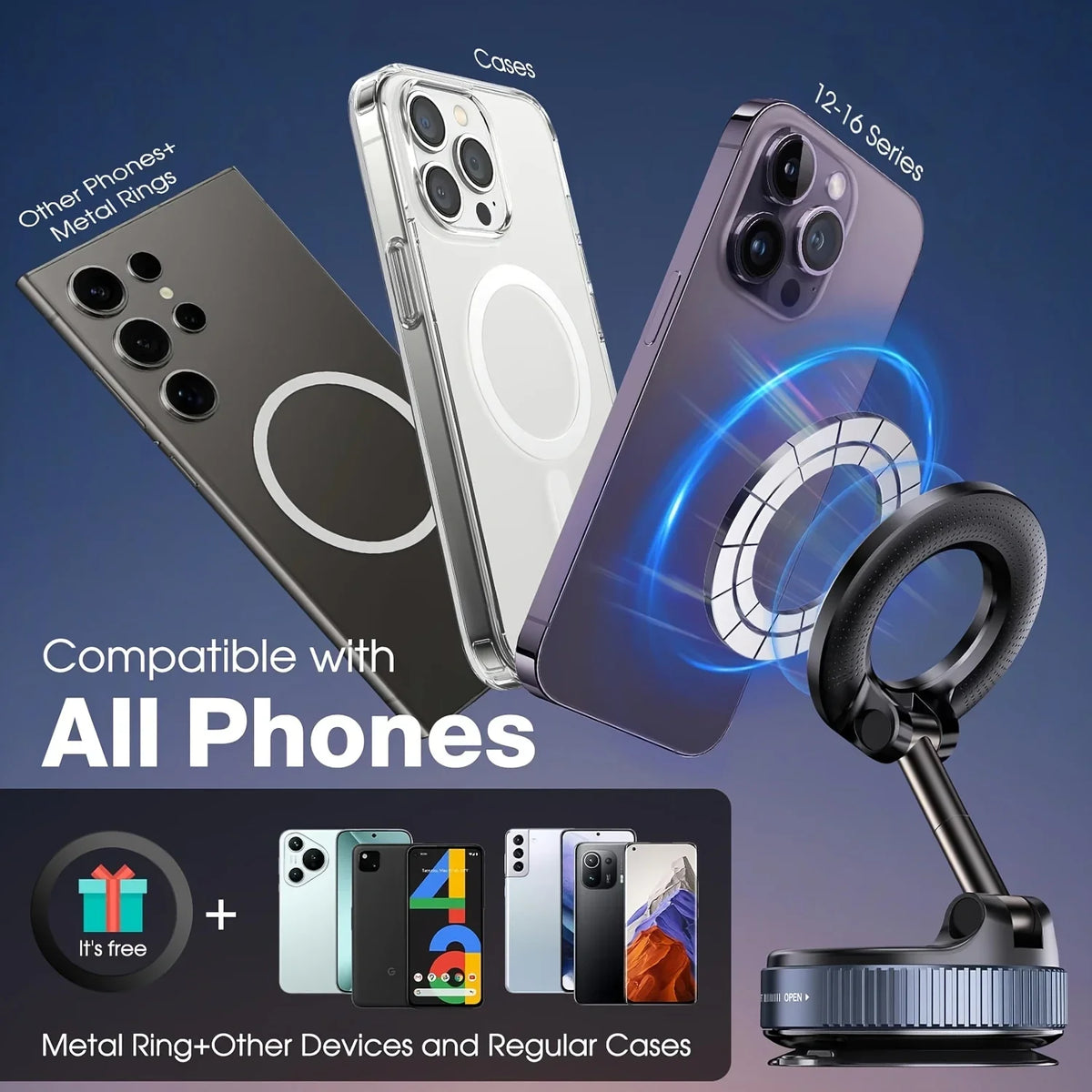 360° Magnetic Vacuum Suction Phone Holder