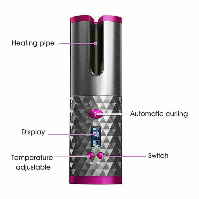Cordless automatic curling iron features