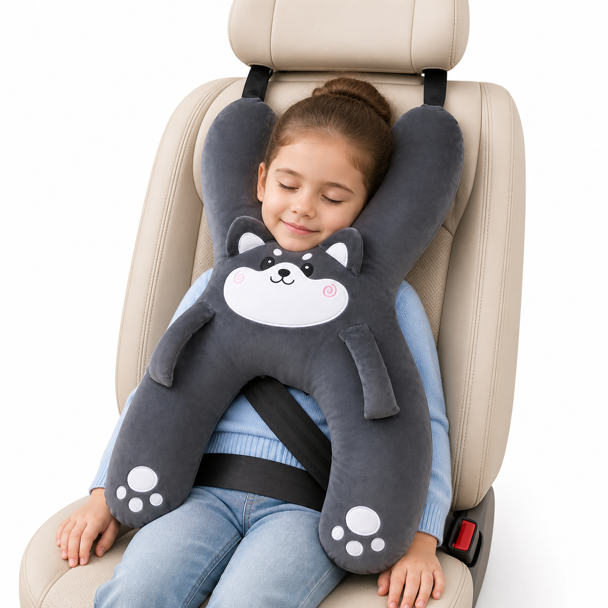 Kids Car Travel Pillow - Cuddly Animal Head & Body Support for Road Trips