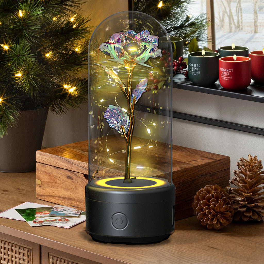 Rose in glass dome LED night light with Bluetooth speaker
