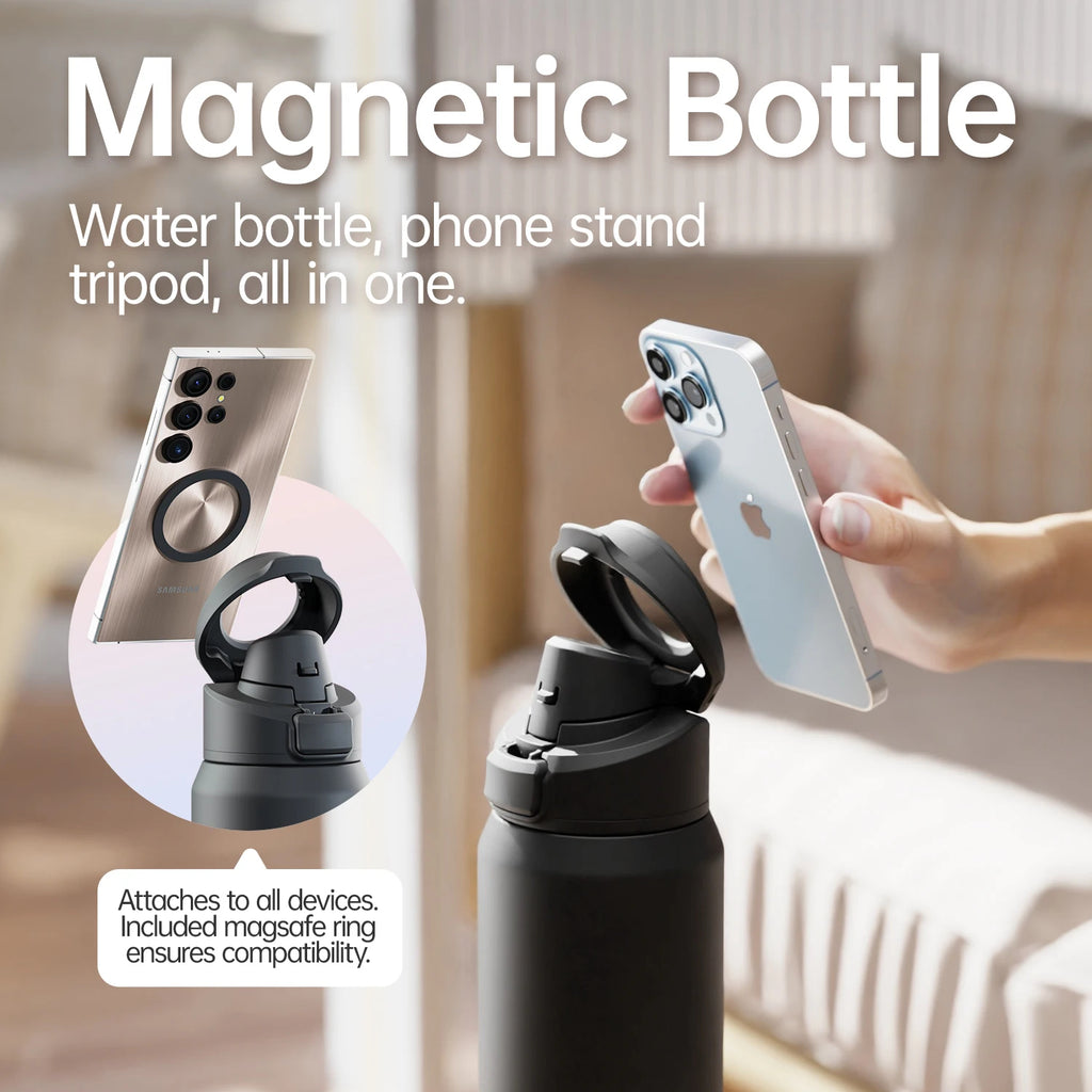 Magnetic Phone Holder Water Bottle - Insulated Stainless Steel with 360 Degree Phone Stand
