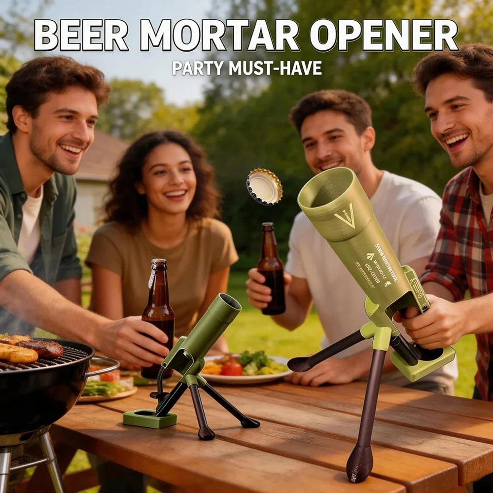 Mortar Bottle Opener - Launches Beer Caps Into the Air, Funny Gift for Men