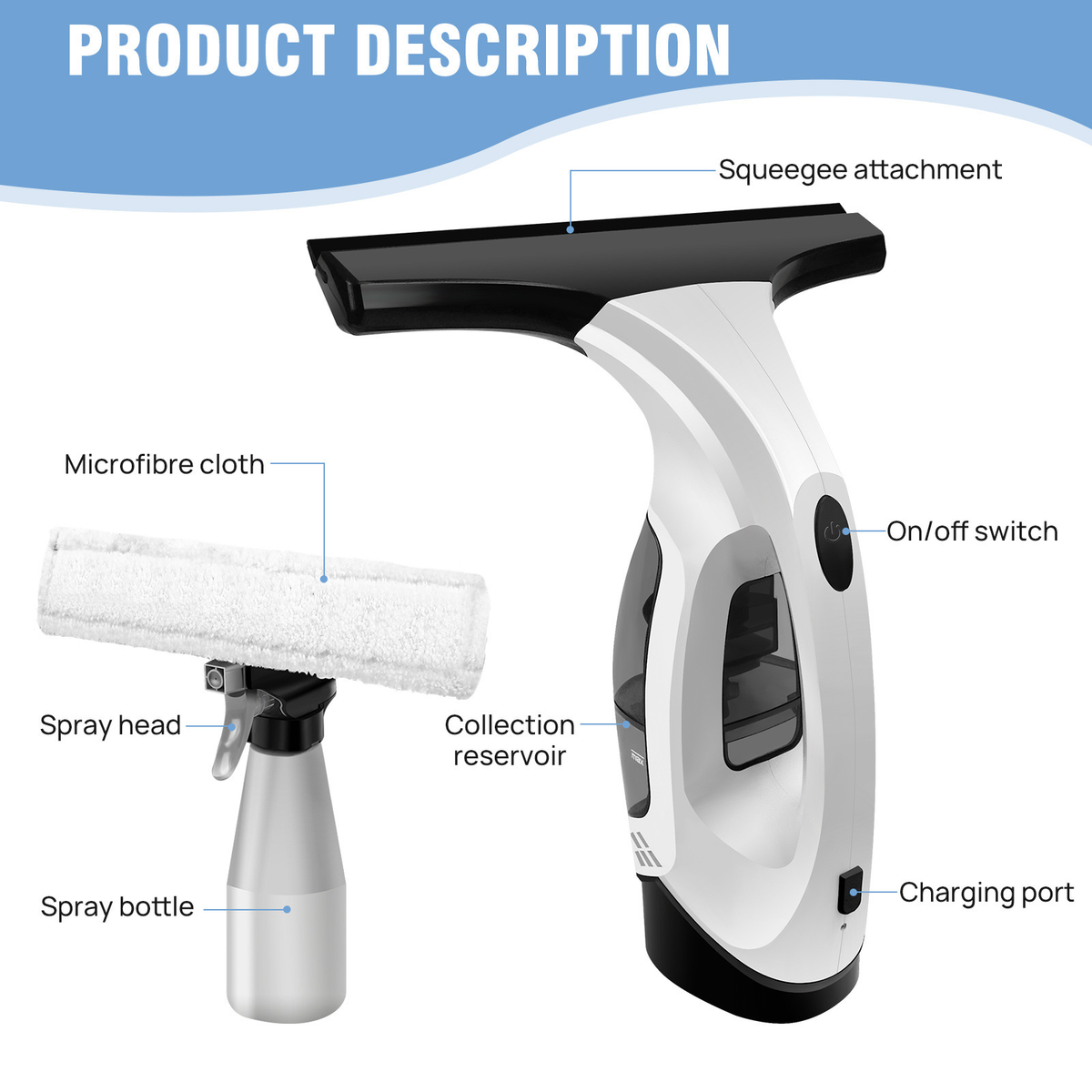 Cordless Window Vacuum Cleaner - Streak-Free Glass, Mirrors & Showers in Minutes