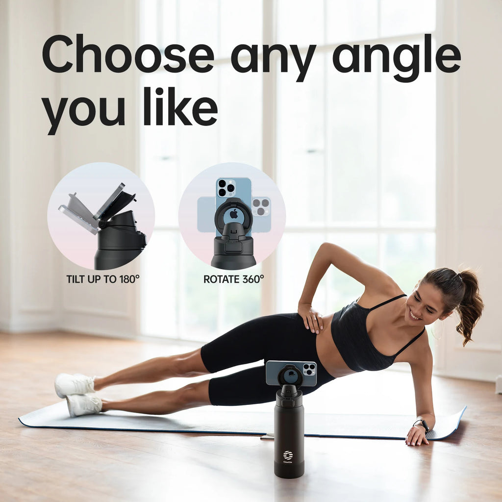 Magnetic Phone Holder Water Bottle - Insulated Stainless Steel with 360 Degree Phone Stand
