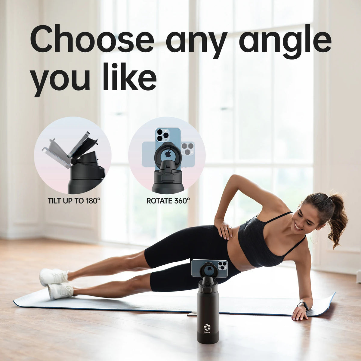 Magnetic Phone Holder Water Bottle - Insulated Stainless Steel with 360 Degree Phone Stand