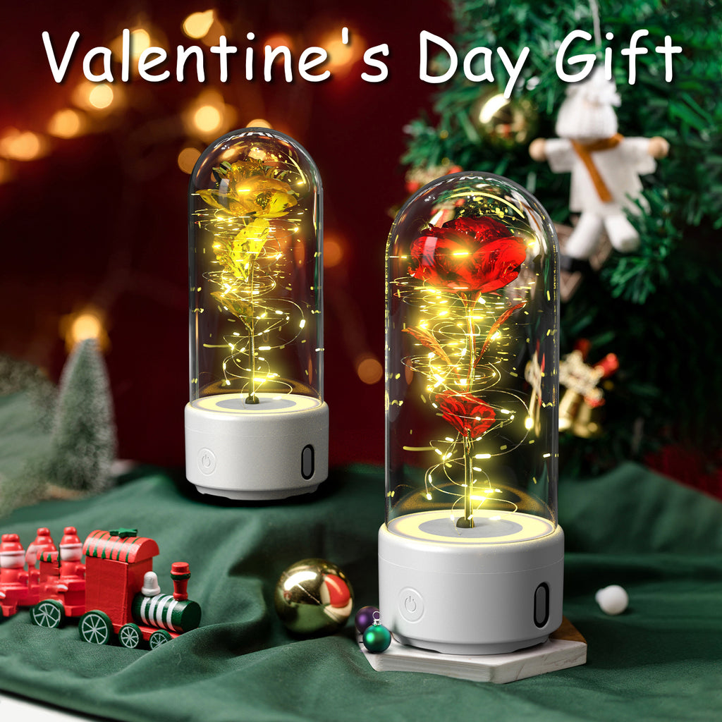 Rose in glass dome LED night light with Bluetooth speaker