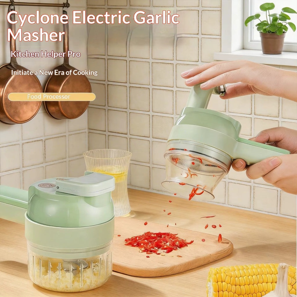 4-in-1 Cordless Electric Food Chopper Set, Handheld Garlic Chopper & Vegetable Slicer, USB-C Rechargeable
