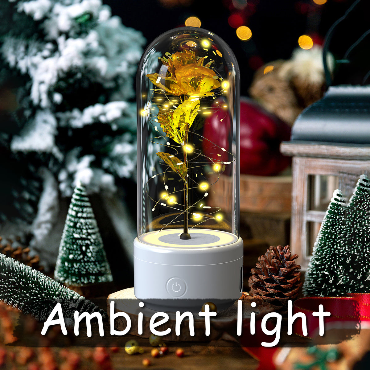 Rose in glass dome LED night light with Bluetooth speaker