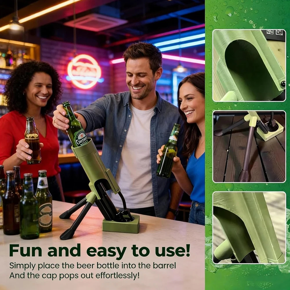 Mortar Bottle Opener - Launches Beer Caps Into the Air, Funny Gift for Men