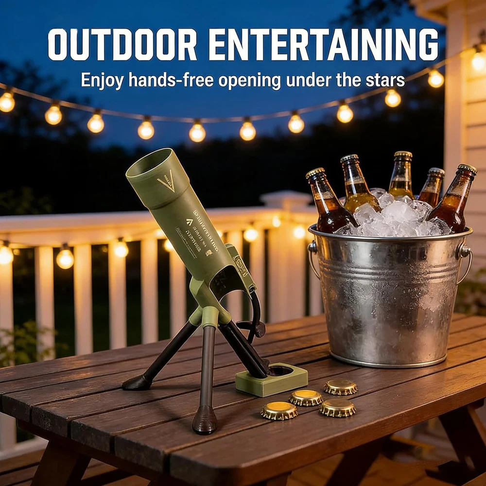 Mortar Bottle Opener - Launches Beer Caps Into the Air, Funny Gift for Men