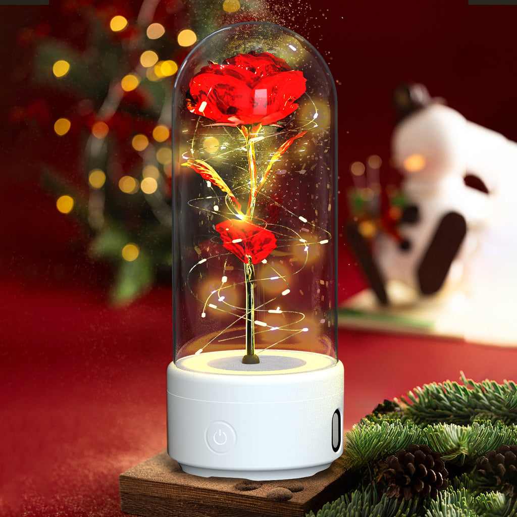 Rose in glass dome LED night light with Bluetooth speaker