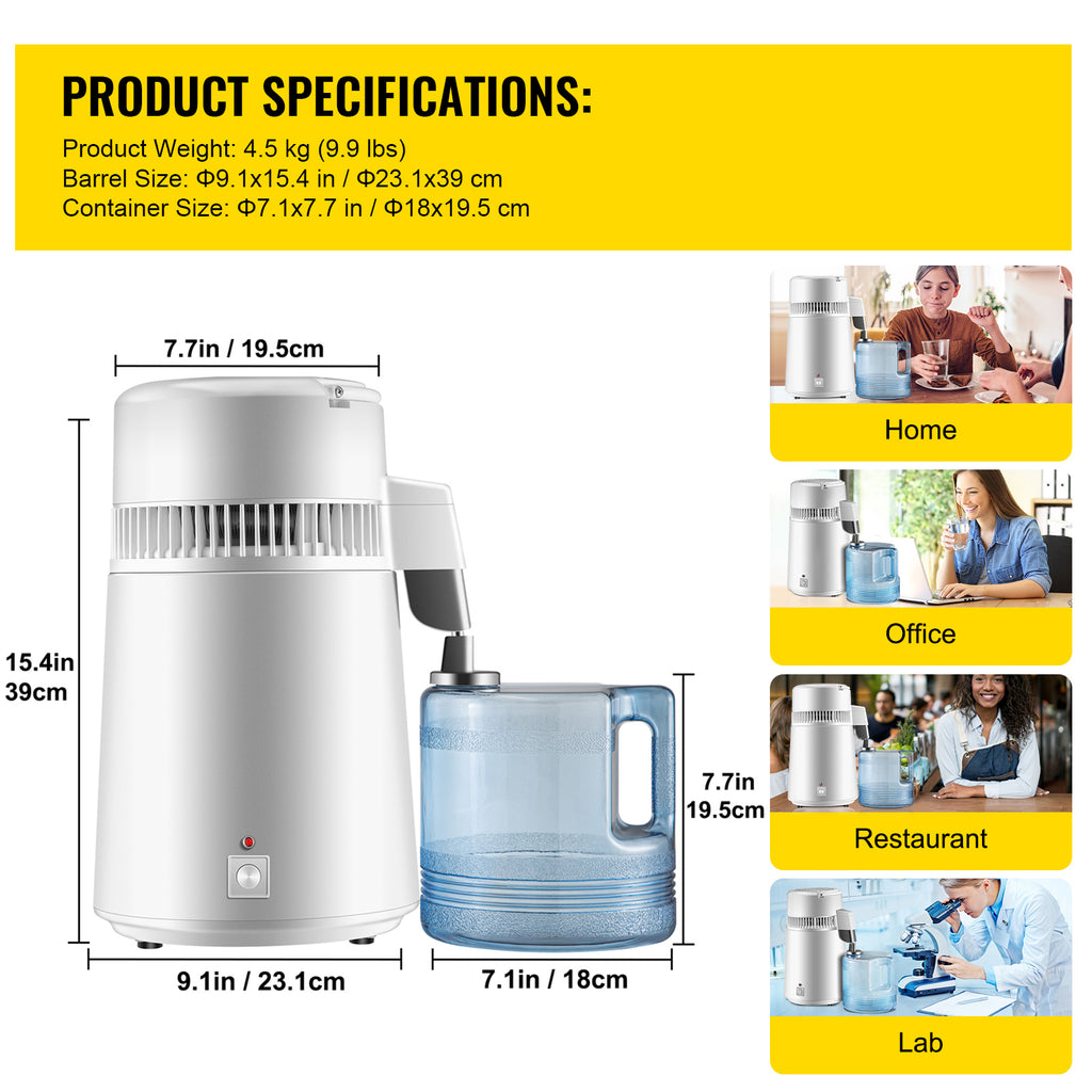 Newest 4L Dental Medical Pure Water Distiller All Stainless Steel Internal