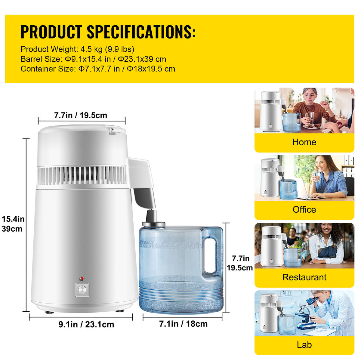 Newest 4L Dental Medical Pure Water Distiller All Stainless Steel Internal