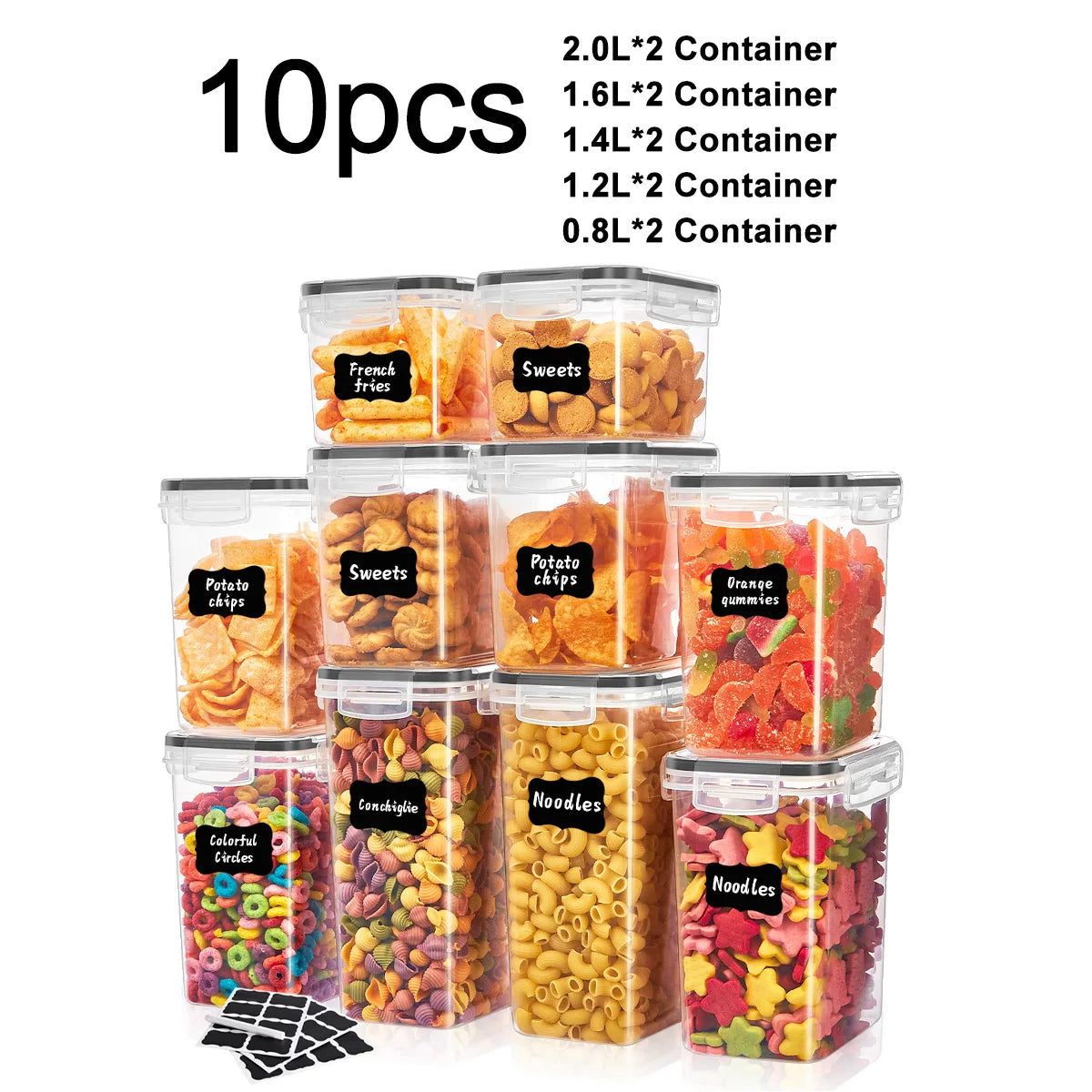 10-Piece Airtight Food Storage Containers Set - Kitchen Pantry Organizer