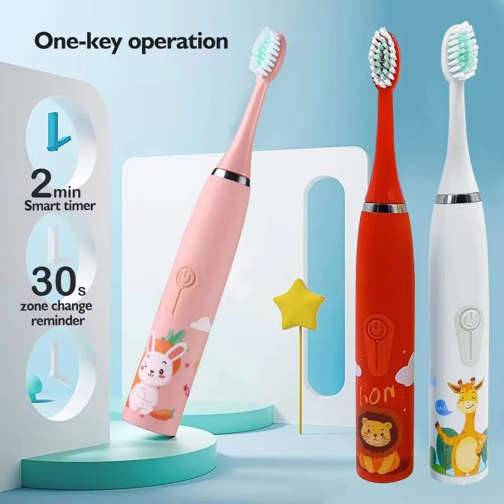 Kids' Electric Toothbrush with 5 Replacement Heads, Battery Powered