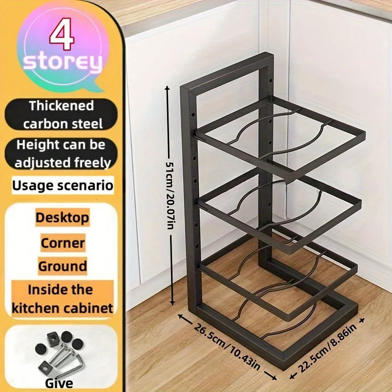 Adjustable Pot & Pan Organizer Rack, Multi-Tier Steel Kitchen Cabinet Storage