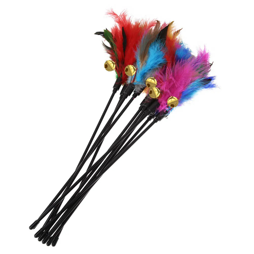 Cat Feather Wand Toys with Bell, 5-Piece Set