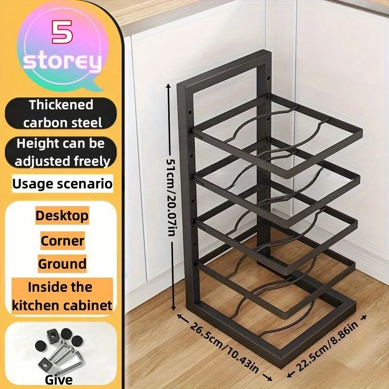 Adjustable Pot & Pan Organizer Rack, Multi-Tier Steel Kitchen Cabinet Storage