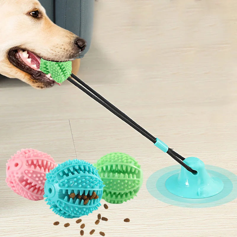 Suction Cup Dog Tug Toy with Treat Dispenser & Squeaker