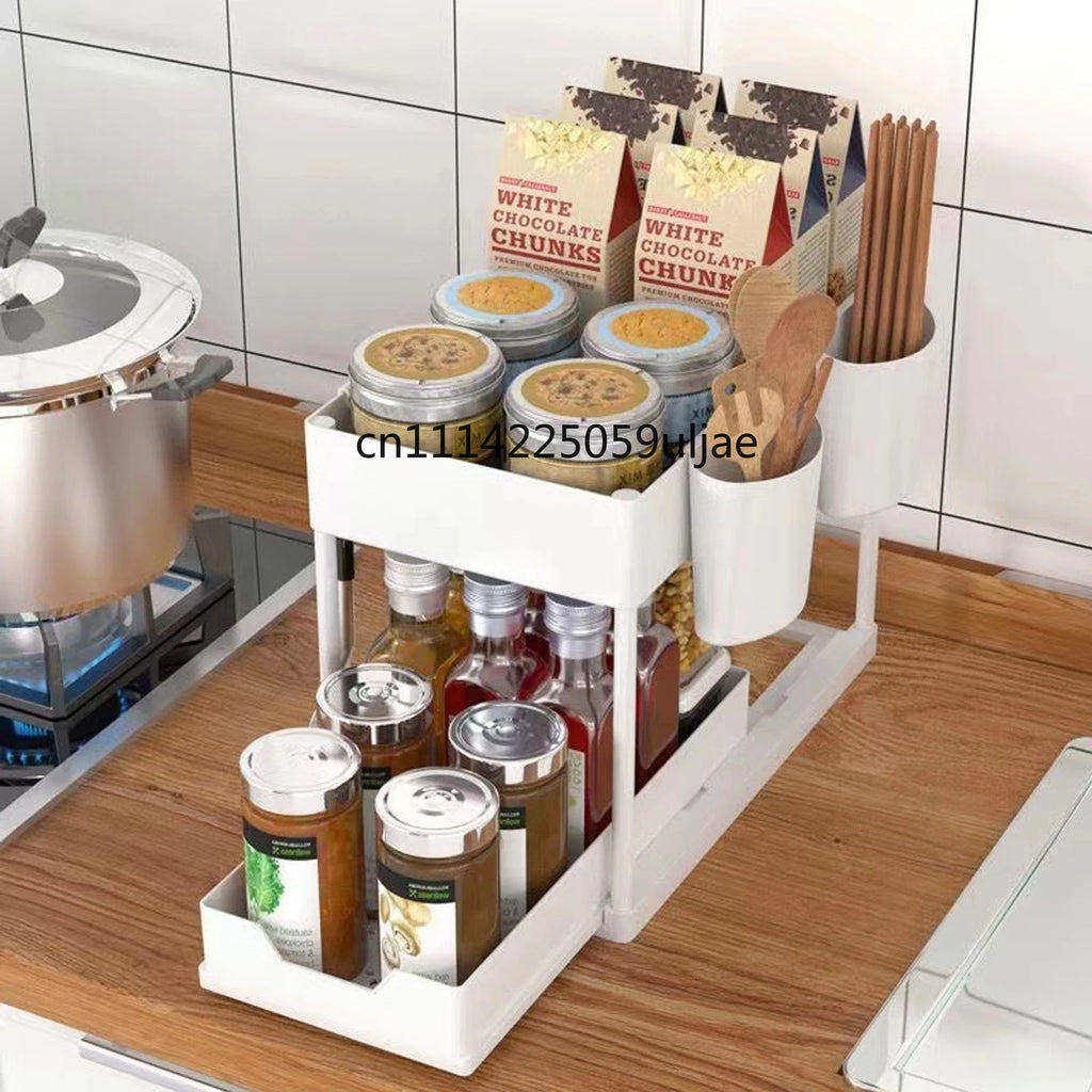 Double-Layer Pull-Out Under-Sink Organizer, Sliding Kitchen Cabinet Storage Rack