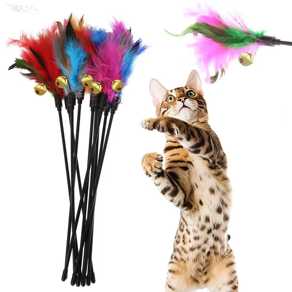 Cat Feather Wand Toys with Bell, 5-Piece Set
