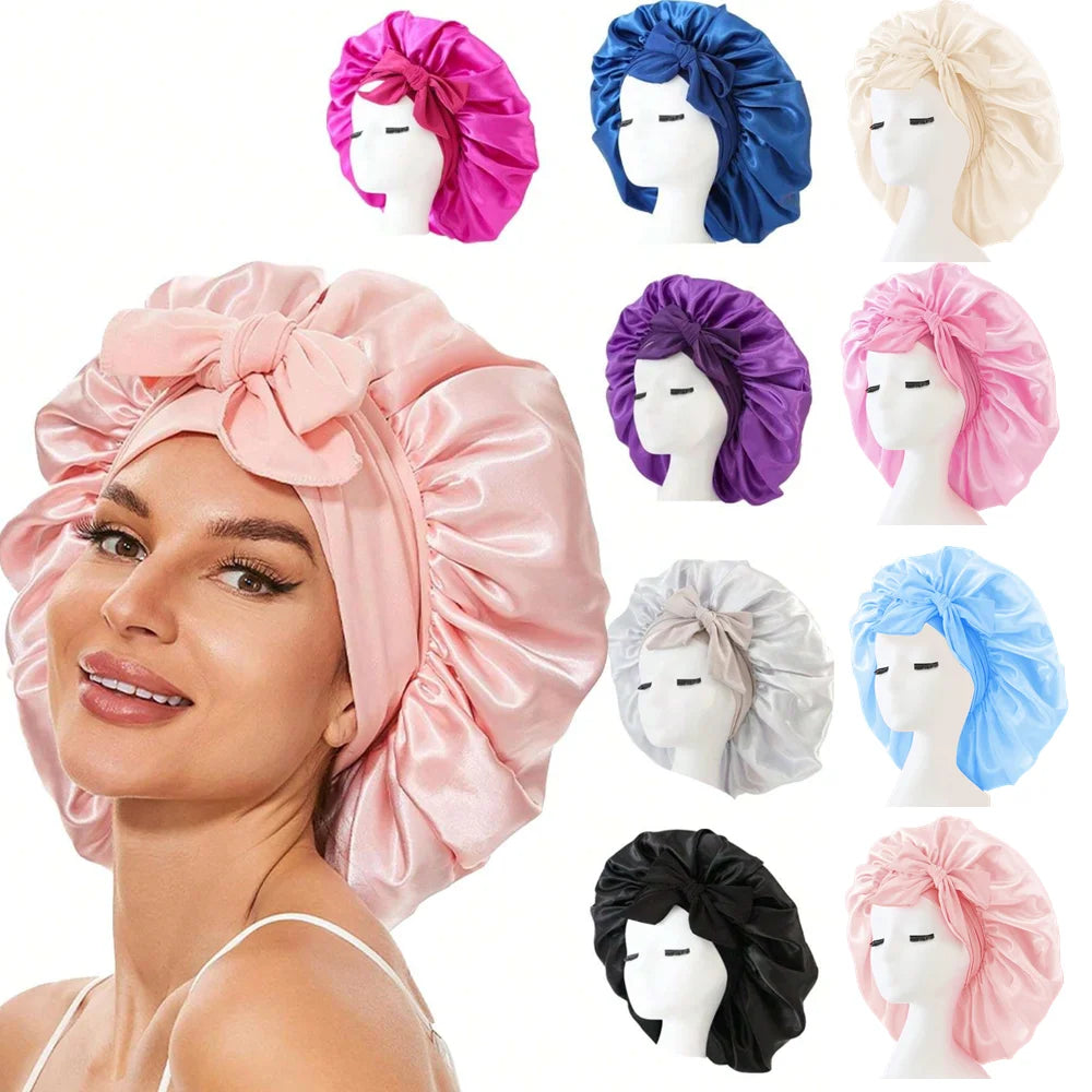 Adjustable Satin Bonnet for Sleeping, Silky Hair Cap with Tie Band