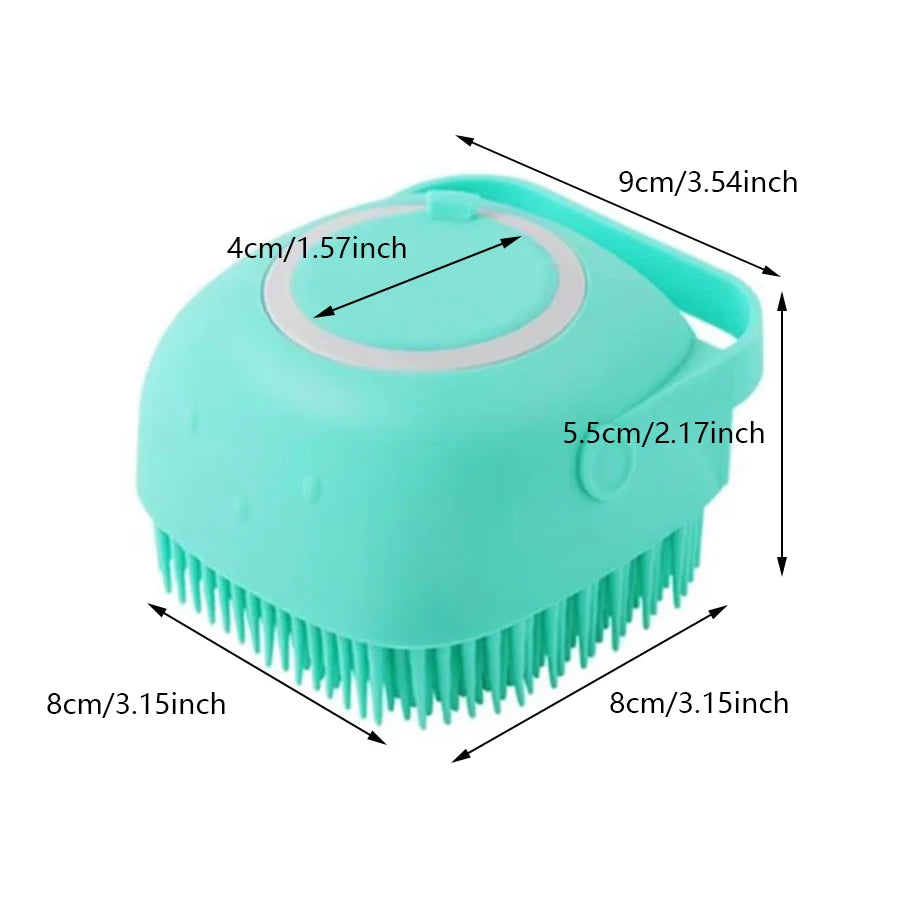 Dog Bath Brush with Shampoo Dispenser, Soft Silicone Massage Scrubber