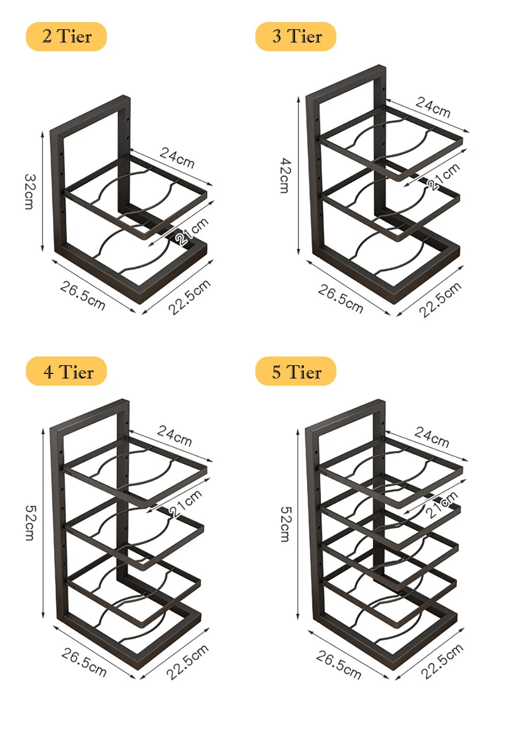 Adjustable Pot & Pan Organizer Rack, Multi-Tier Steel Kitchen Cabinet Storage