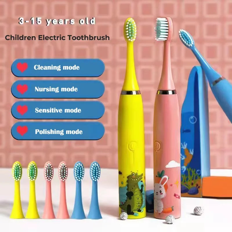 Kids' Electric Toothbrush with 5 Replacement Heads, Battery Powered