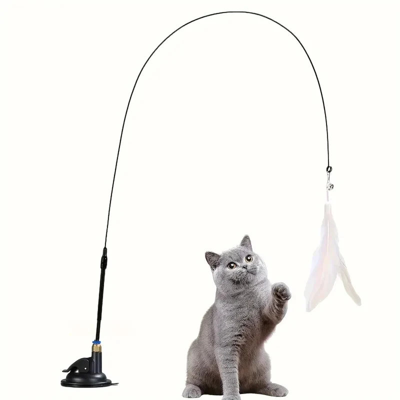 Suction Cup Cat Teaser Wand with Feather & Bell