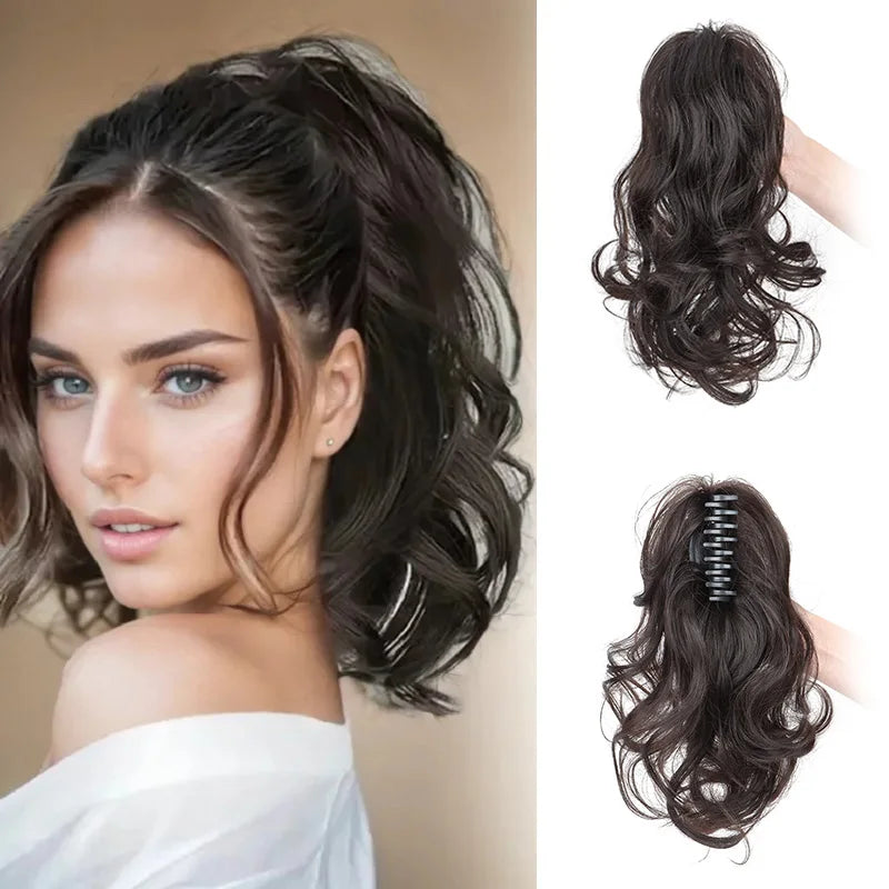 Claw Clip Ponytail Extension, 12 Inch Short Curly Synthetic Hairpiece