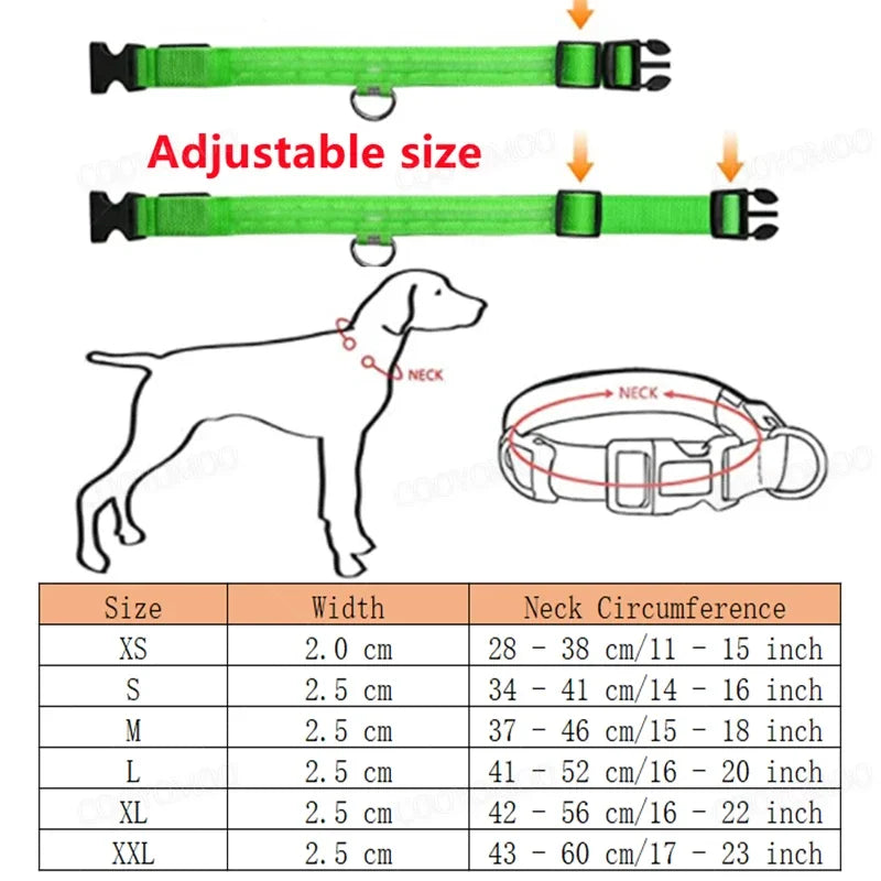 Rechargeable LED Dog Collar, 3 Light Modes, USB Charging