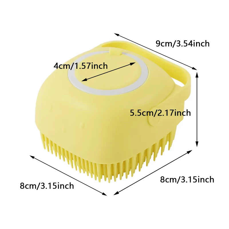Dog Bath Brush with Shampoo Dispenser, Soft Silicone Massage Scrubber