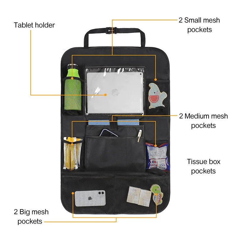 Car Seat Back Organizer with Touch Screen Tablet Holder