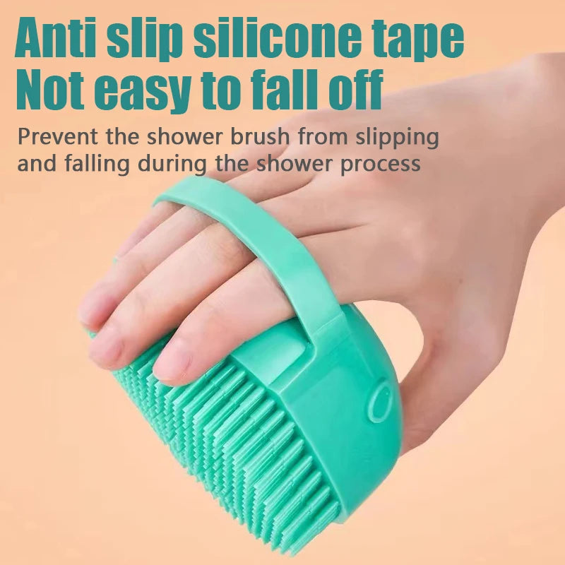 Dog Bath Brush with Shampoo Dispenser, Soft Silicone Massage Scrubber