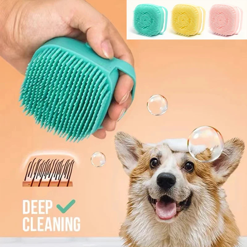 Dog Bath Brush with Shampoo Dispenser, Soft Silicone Massage Scrubber