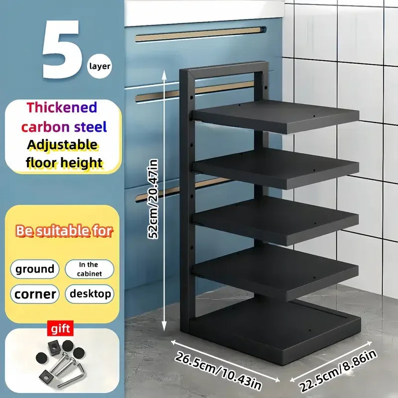 Adjustable Pot & Pan Organizer Rack, Multi-Tier Steel Kitchen Cabinet Storage