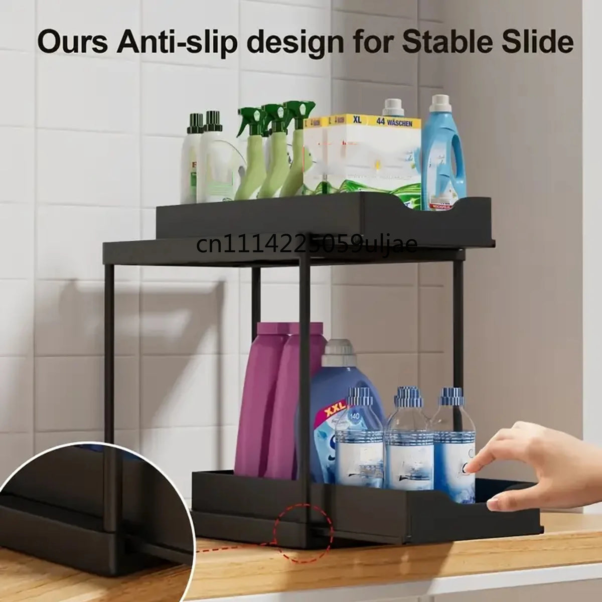 Double-Layer Pull-Out Under-Sink Organizer, Sliding Kitchen Cabinet Storage Rack
