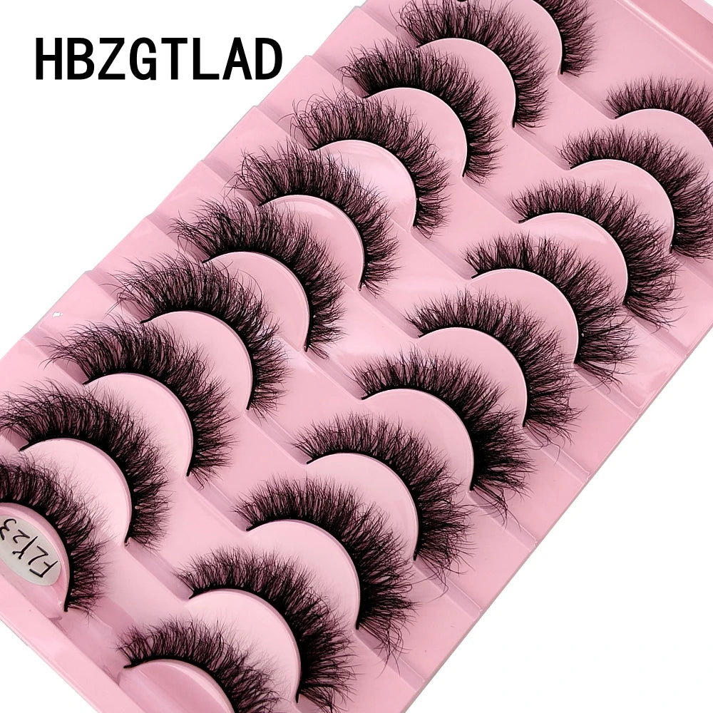 Faux Mink False Eyelashes, 10 Pairs, Natural Wispy 3D Look