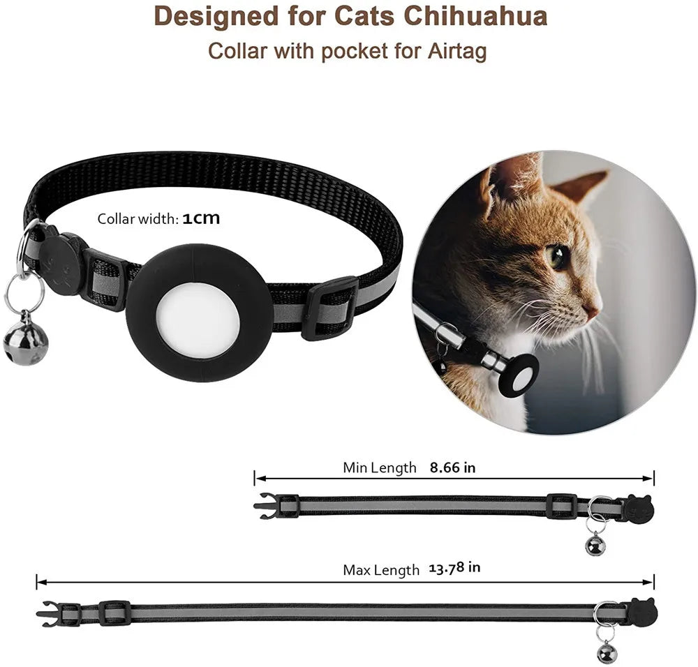 Breakaway Cat Collar with AirTag Holder & Bell, Reflective (AirTag Not Included)
