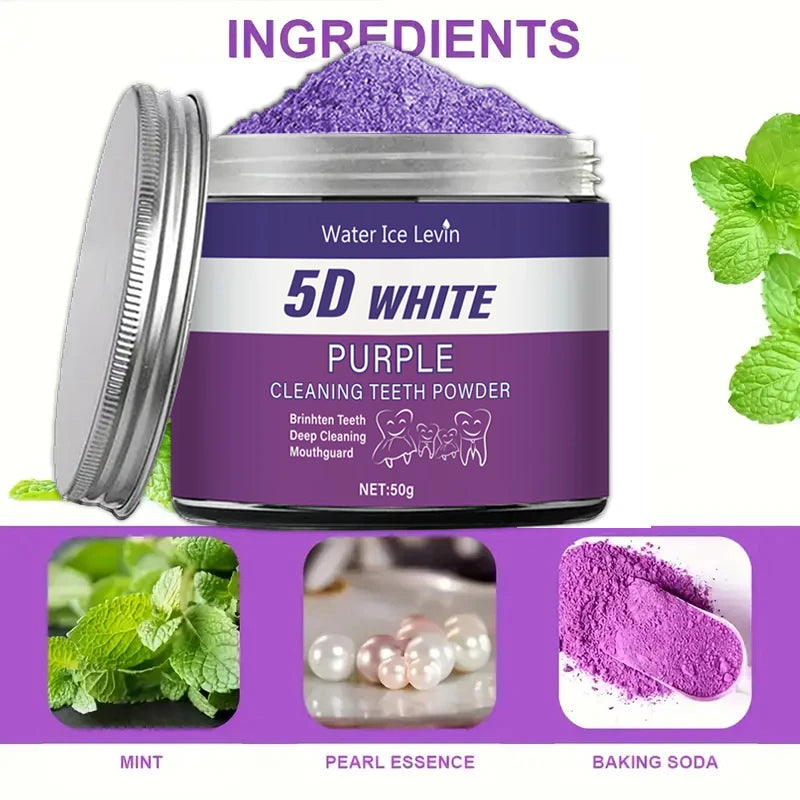 Purple Teeth Whitening Powder - Deep Cleaning Fresh Breath Formula
