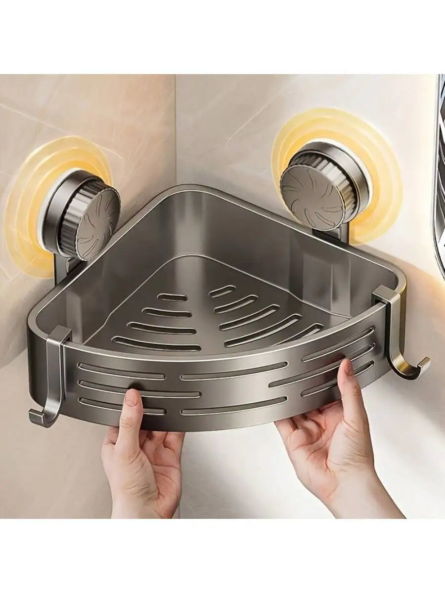 No-Drill Corner Shower Caddy with Towel Bar, Suction Mount Rustproof Bathroom Shelf