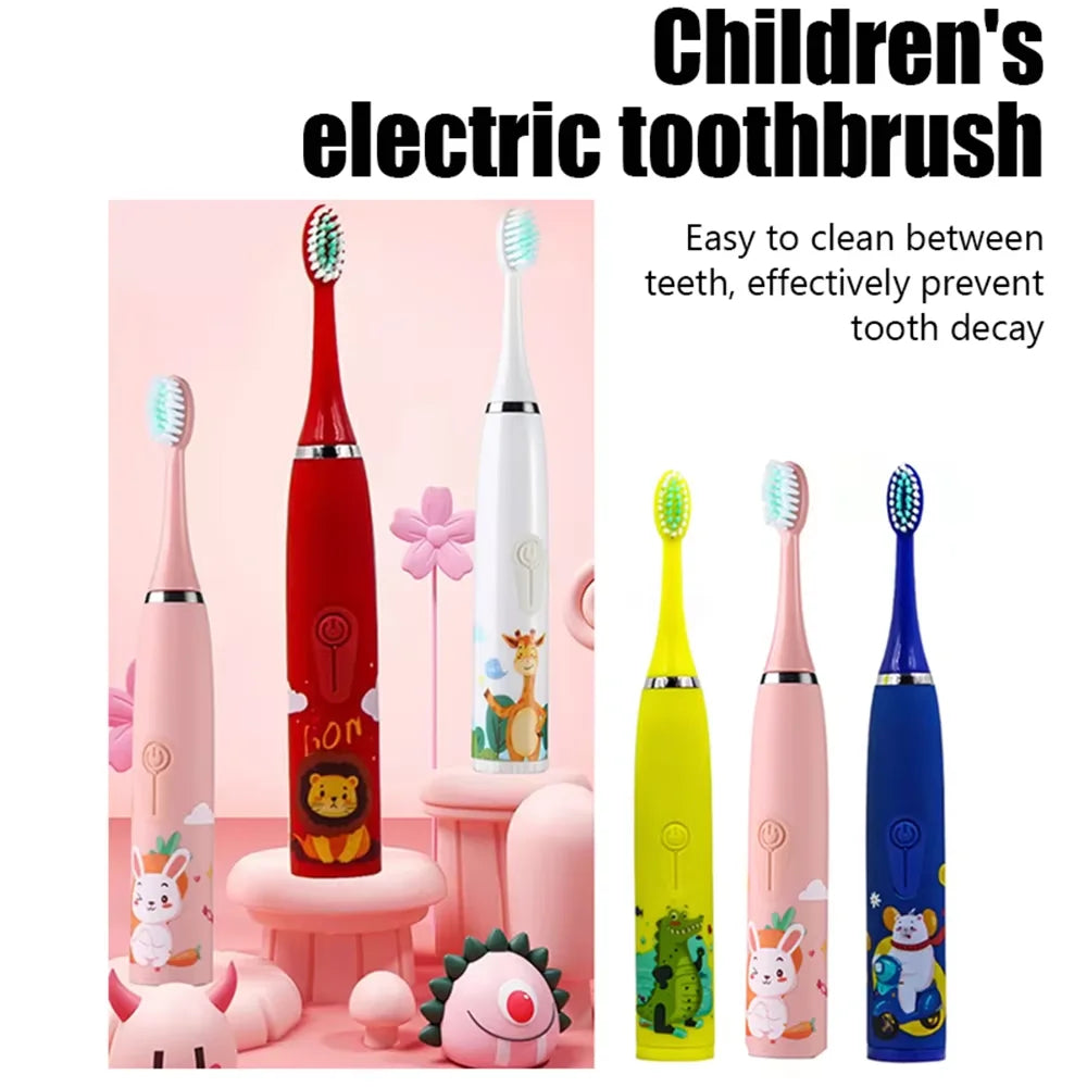 Kids' Electric Toothbrush with 5 Replacement Heads, Battery Powered