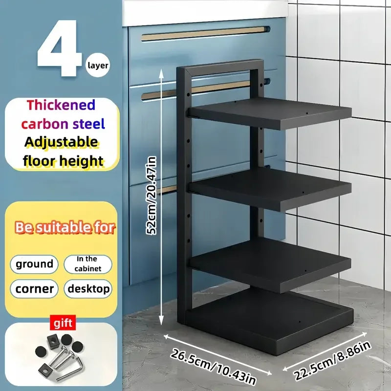 Adjustable Pot & Pan Organizer Rack, Multi-Tier Steel Kitchen Cabinet Storage