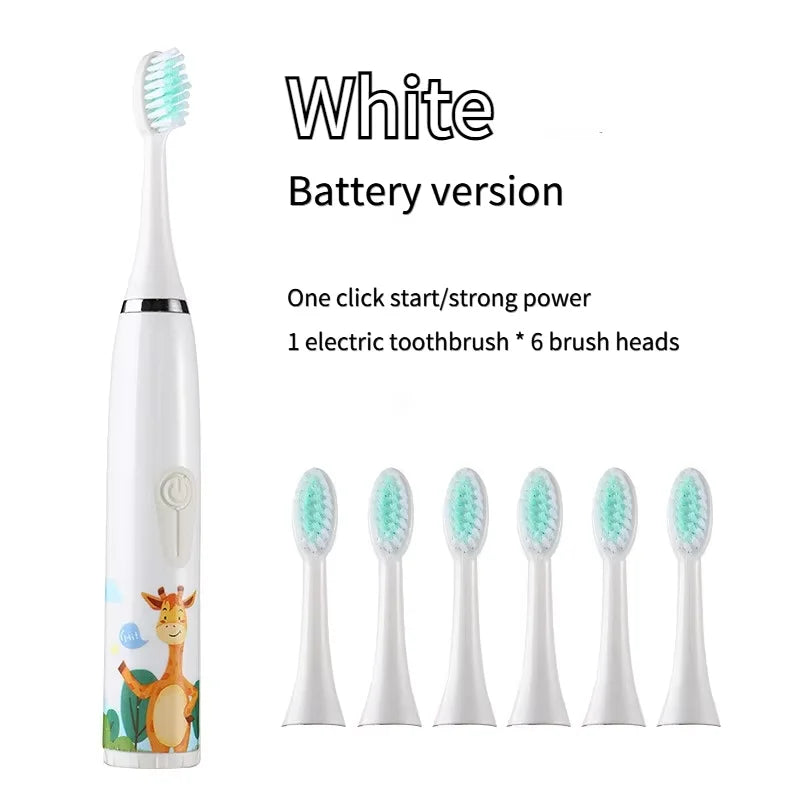 Kids' Electric Toothbrush with 5 Replacement Heads, Battery Powered