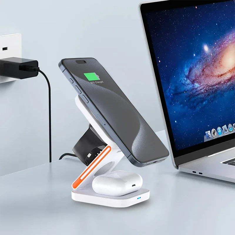 3-in-1 Foldable Magnetic Charging Station - Fast Wireless Charger for iPhone, Apple Watch & AirPods
