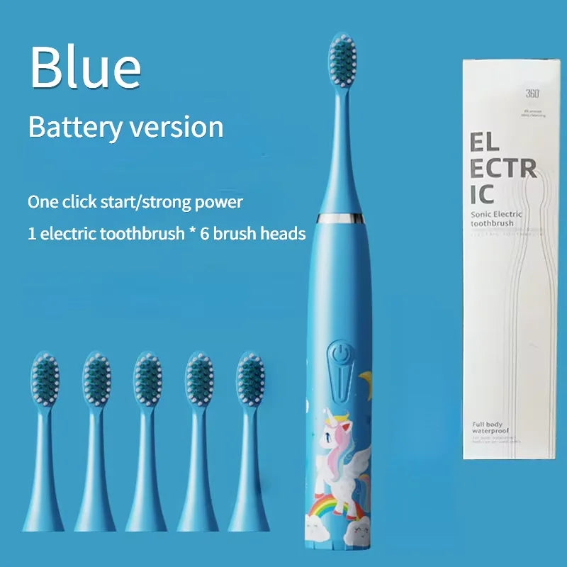 Kids' Electric Toothbrush with 5 Replacement Heads, Battery Powered