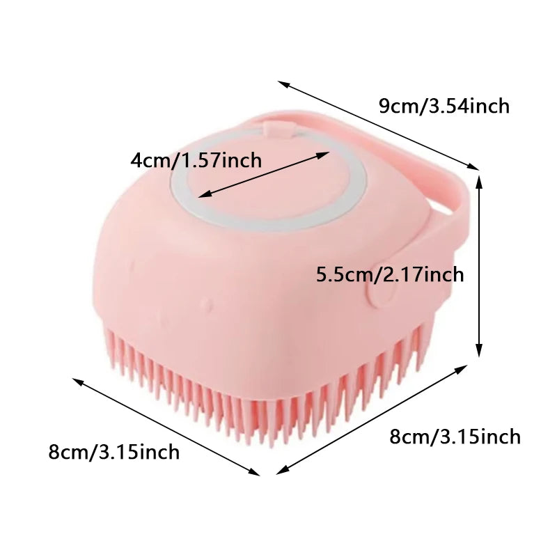 Dog Bath Brush with Shampoo Dispenser, Soft Silicone Massage Scrubber