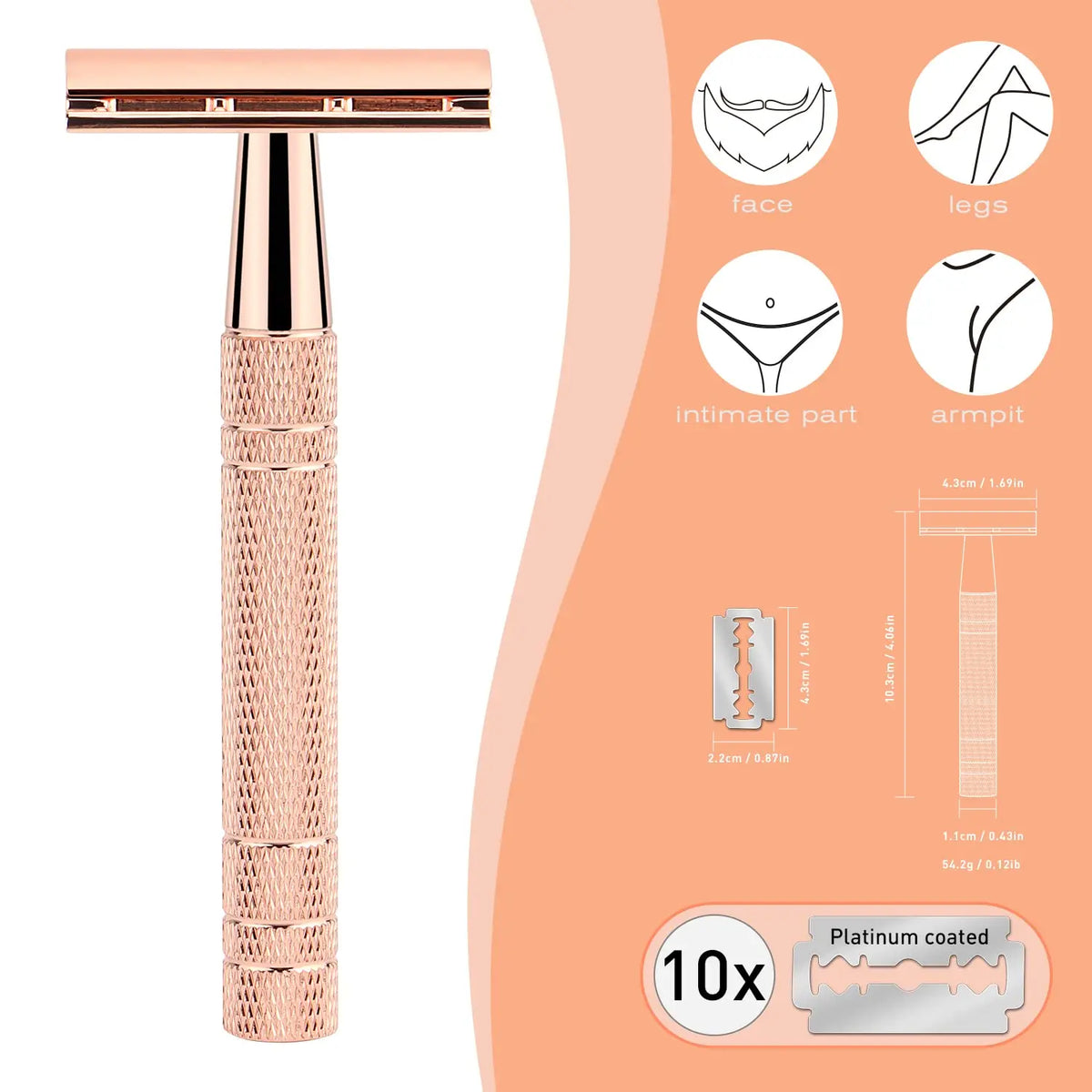 Women's Double Edge Safety Razor with 10 Blades, Reusable