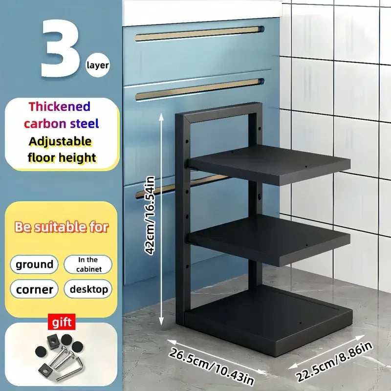 Adjustable Pot & Pan Organizer Rack, Multi-Tier Steel Kitchen Cabinet Storage